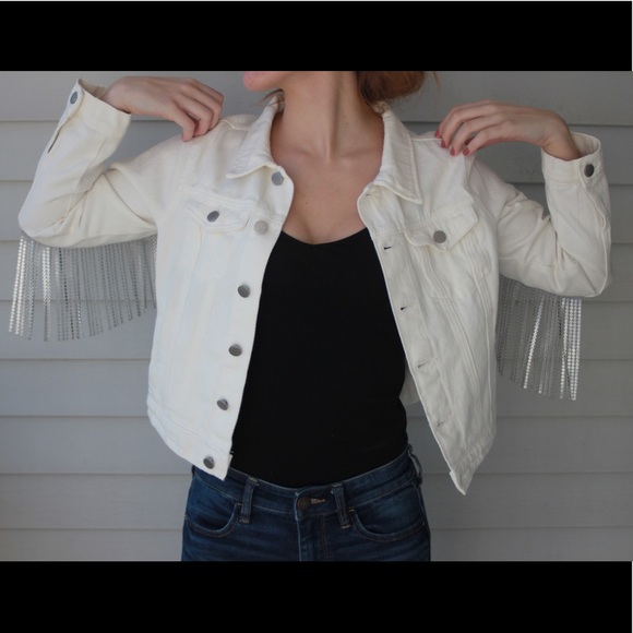 Handmade to order! Bridal denim jean jacket with rhinestone fringe - Picture 8 of 8